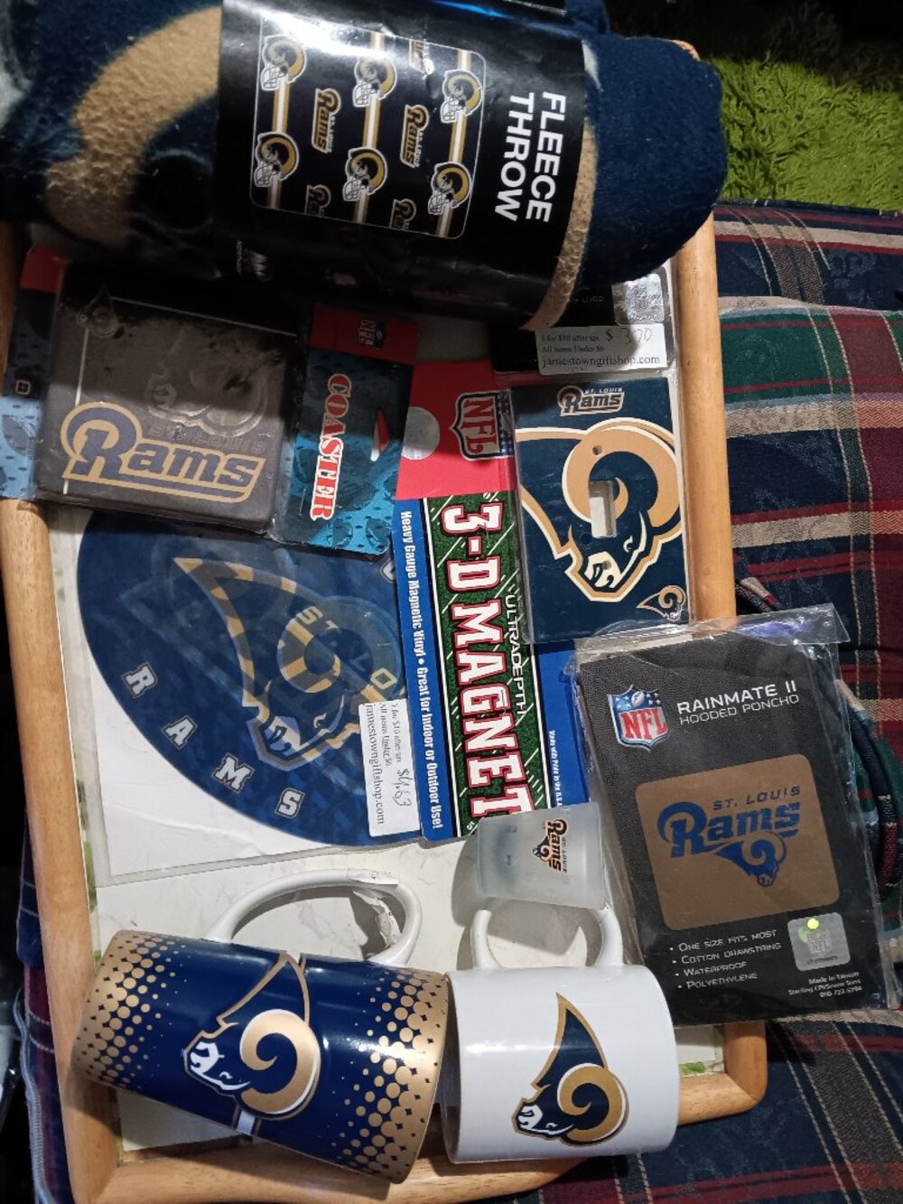 St. louis Rams 7 Items Vintage Bundle Lot Blanket Cups Poncho Coasters More